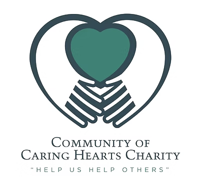 Two hands cradling a heart, the Community of Caring Hearts Charity mark